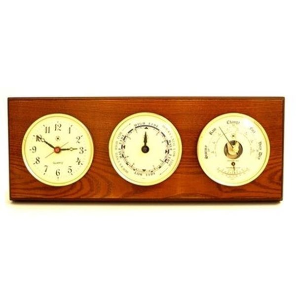 Bey Berk International Bey-Berk International WS118 Quartz Clock Tide Clock & Barometer with Thermometer - Oak Wood WS118